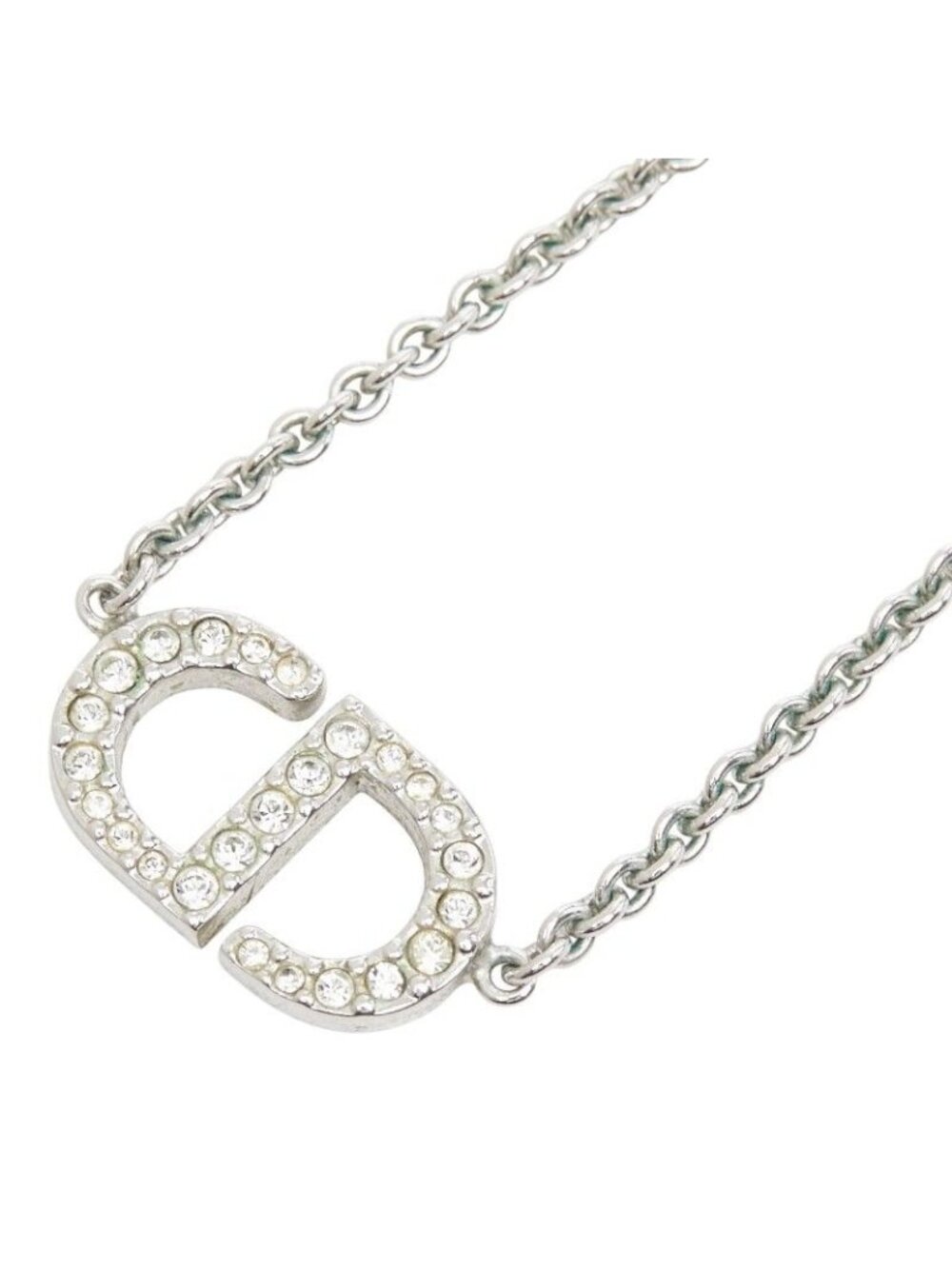 Dior CD Logo Necklace Silver Metal Rhinestone